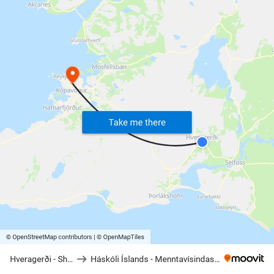 Hveragerði - Shell to Háskóli Íslands - Menntavísindasvið map