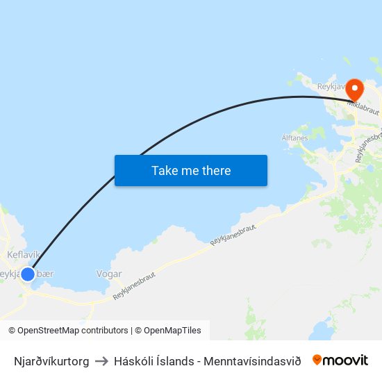 Njarðvíkurtorg to Háskóli Íslands - Menntavísindasvið map