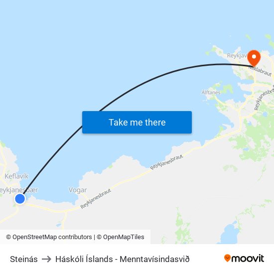 Steinás to Háskóli Íslands - Menntavísindasvið map
