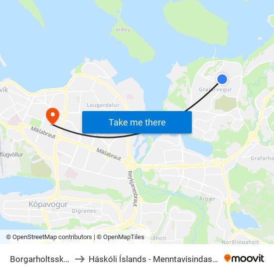 Borgarholtsskóli to Háskóli Íslands - Menntavísindasvið map