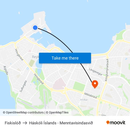 Fiskislóð to Háskóli Íslands - Menntavísindasvið map
