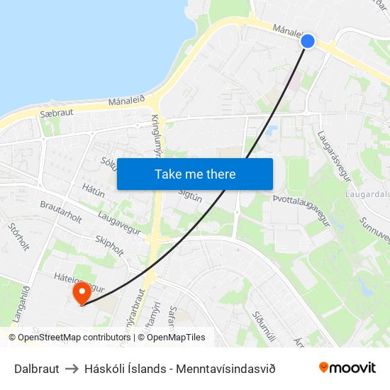 Dalbraut to Háskóli Íslands - Menntavísindasvið map
