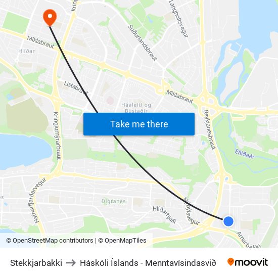 Stekkjarbakki to Háskóli Íslands - Menntavísindasvið map