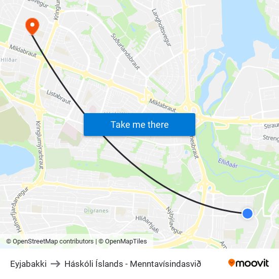 Eyjabakki to Háskóli Íslands - Menntavísindasvið map
