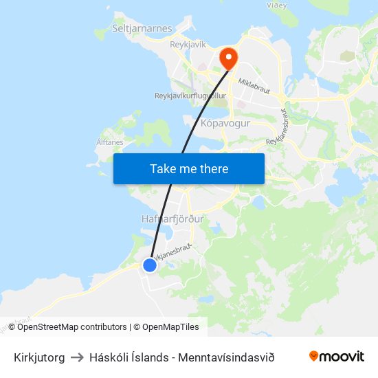 Kirkjutorg to Háskóli Íslands - Menntavísindasvið map