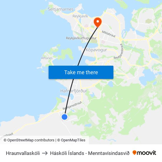 Hraunvallaskóli to Háskóli Íslands - Menntavísindasvið map