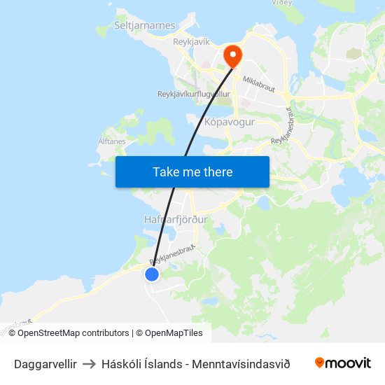 Daggarvellir to Háskóli Íslands - Menntavísindasvið map