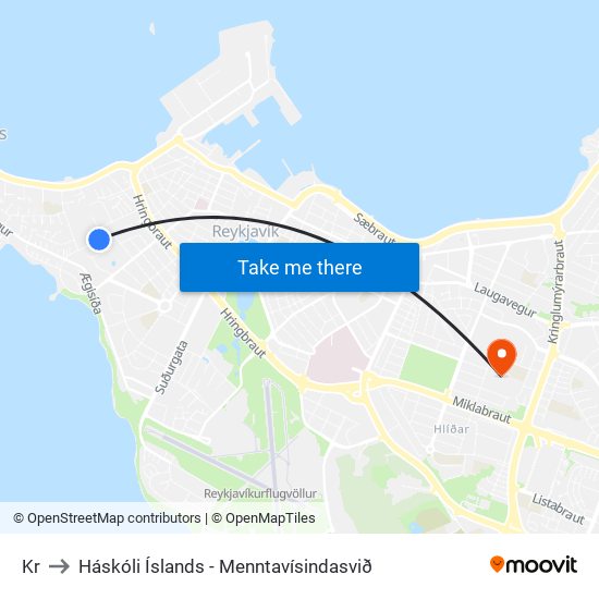 Kr to Háskóli Íslands - Menntavísindasvið map