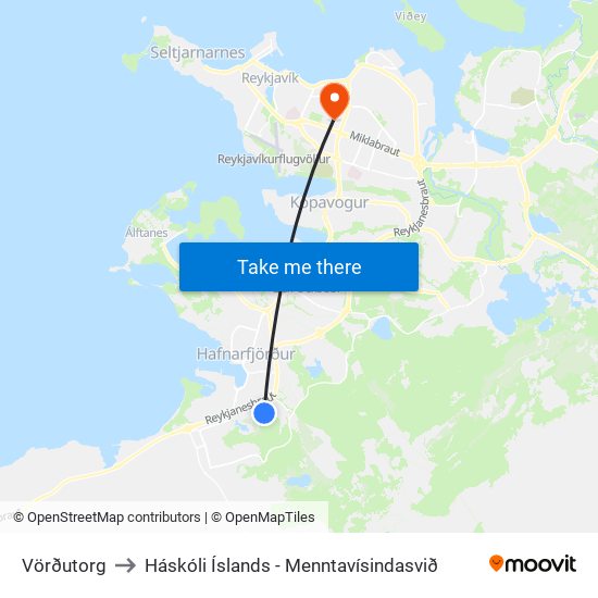 Vörðutorg to Háskóli Íslands - Menntavísindasvið map