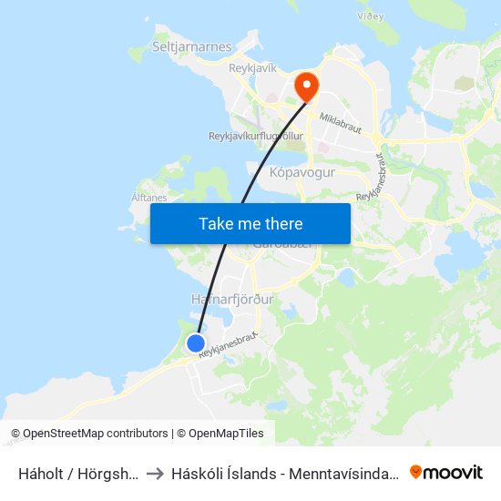 Háholt / Hörgsholt to Háskóli Íslands - Menntavísindasvið map