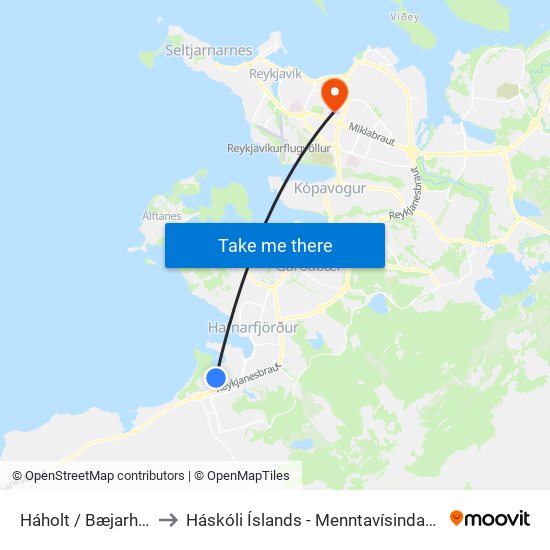 Háholt / Bæjarholt to Háskóli Íslands - Menntavísindasvið map