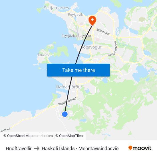 Hnoðravellir to Háskóli Íslands - Menntavísindasvið map