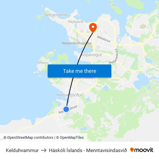 Kelduhvammur to Háskóli Íslands - Menntavísindasvið map