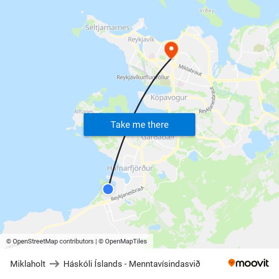 Miklaholt to Háskóli Íslands - Menntavísindasvið map