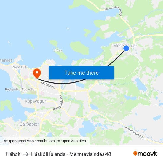 Háholt to Háskóli Íslands - Menntavísindasvið map