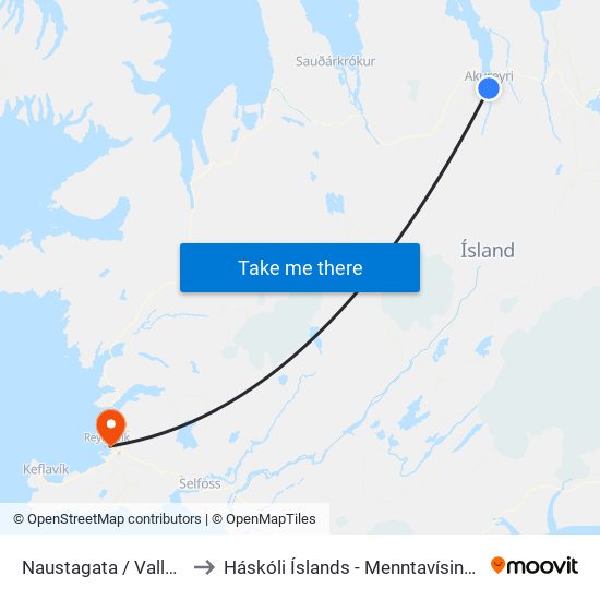 Naustagata / Vallartún to Háskóli Íslands - Menntavísindasvið map