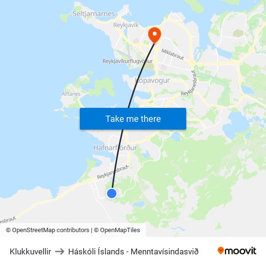 Klukkuvellir to Háskóli Íslands - Menntavísindasvið map