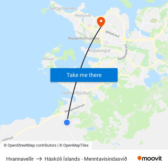 Hvannavellir to Háskóli Íslands - Menntavísindasvið map