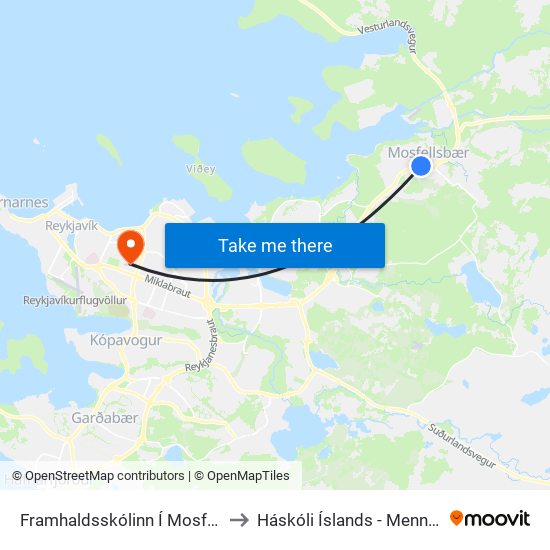 Framhaldsskólinn Í Mosfellsbæ / Fmos to Háskóli Íslands - Menntavísindasvið map