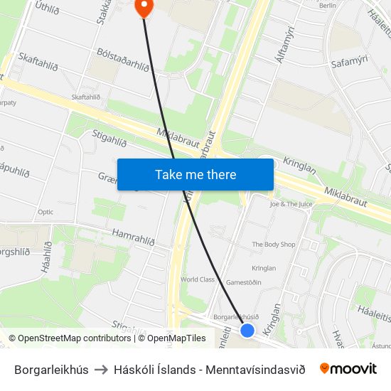 Borgarleikhús to Háskóli Íslands - Menntavísindasvið map