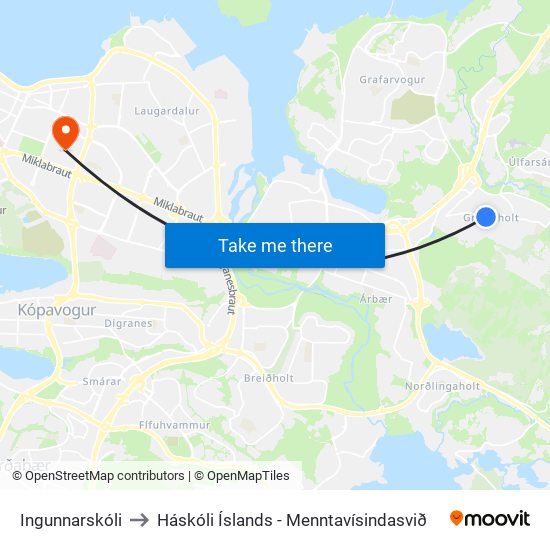 Ingunnarskóli to Háskóli Íslands - Menntavísindasvið map