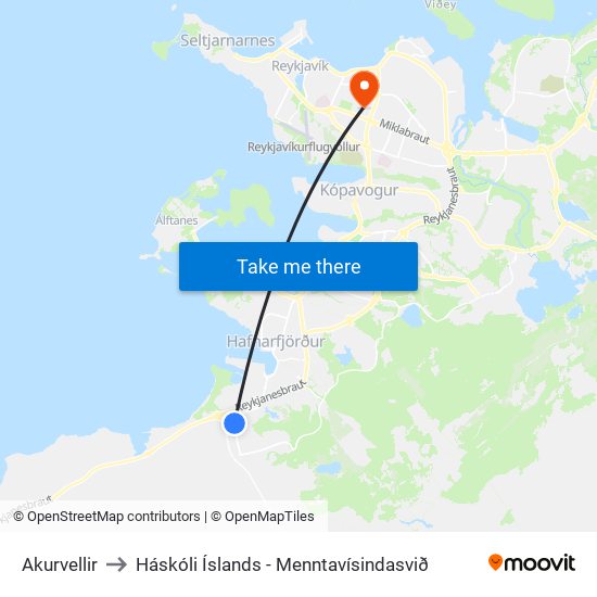 Akurvellir to Háskóli Íslands - Menntavísindasvið map