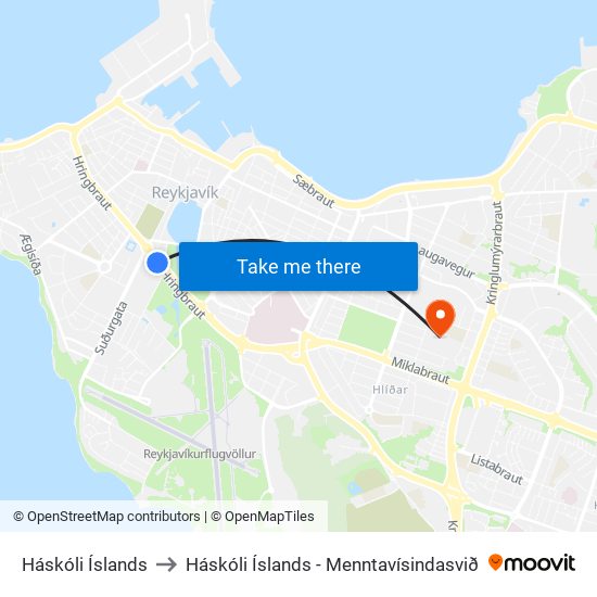 Háskóli Íslands to Háskóli Íslands - Menntavísindasvið map