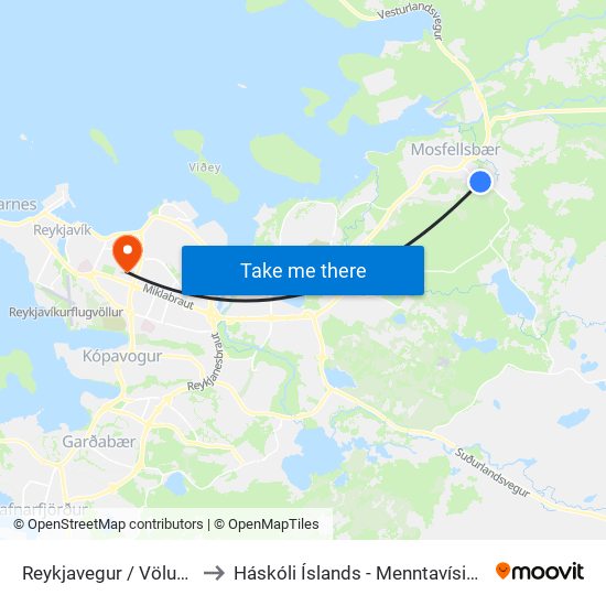 Reykjavegur / Völuteigur to Háskóli Íslands - Menntavísindasvið map