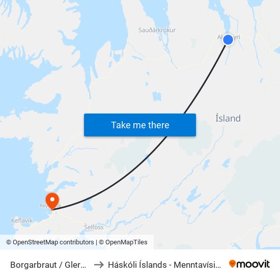 Borgarbraut / Glerártorg to Háskóli Íslands - Menntavísindasvið map