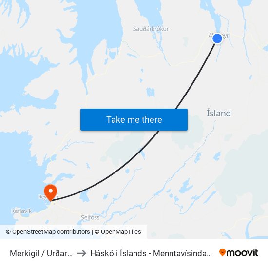 Merkigil / Urðargil to Háskóli Íslands - Menntavísindasvið map