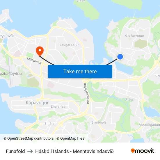 Funafold to Háskóli Íslands - Menntavísindasvið map