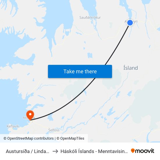 Austursíða / Lindarsíða to Háskóli Íslands - Menntavísindasvið map