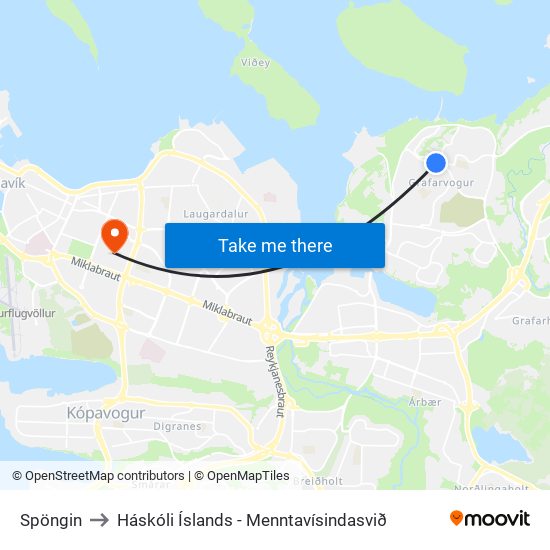 Spöngin to Háskóli Íslands - Menntavísindasvið map