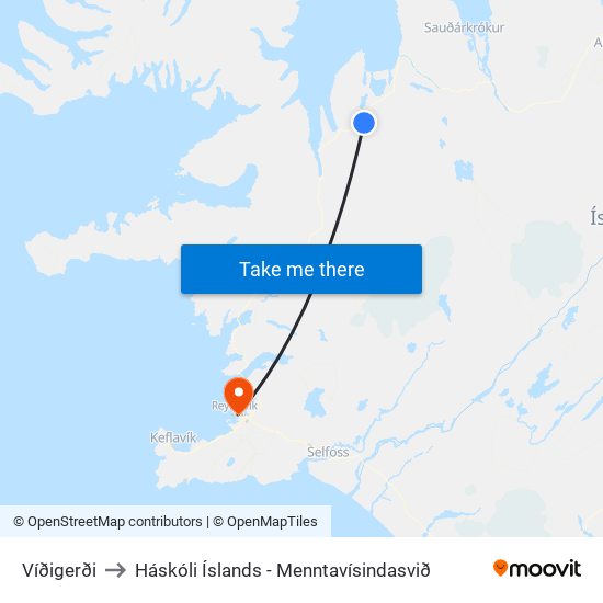Víðigerði to Háskóli Íslands - Menntavísindasvið map