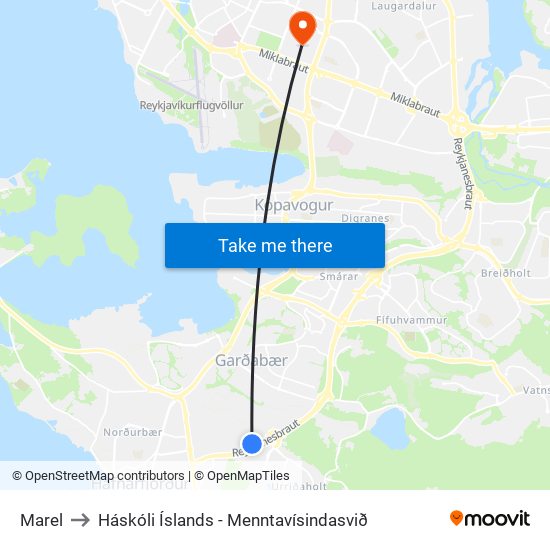 Marel to Háskóli Íslands - Menntavísindasvið map