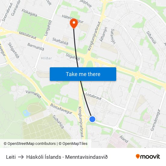 Leiti to Háskóli Íslands - Menntavísindasvið map