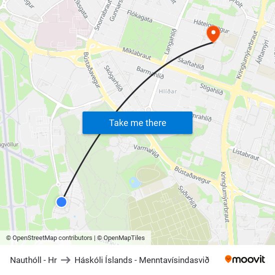 Nauthóll - Hr to Háskóli Íslands - Menntavísindasvið map