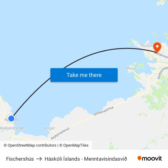 Fischershús to Háskóli Íslands - Menntavísindasvið map