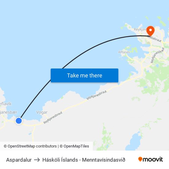 Aspardalur to Háskóli Íslands - Menntavísindasvið map