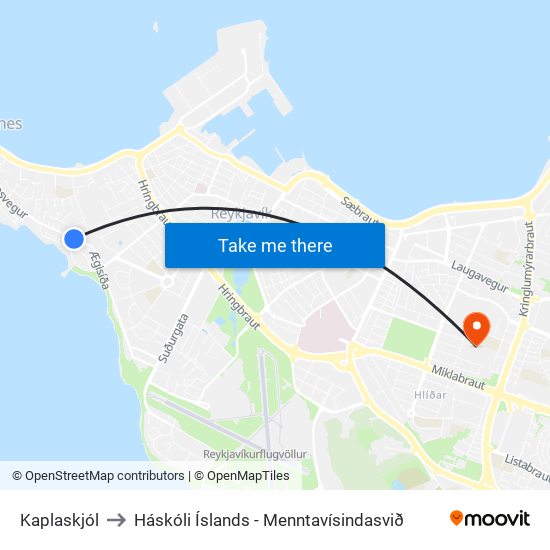 Kaplaskjól to Háskóli Íslands - Menntavísindasvið map
