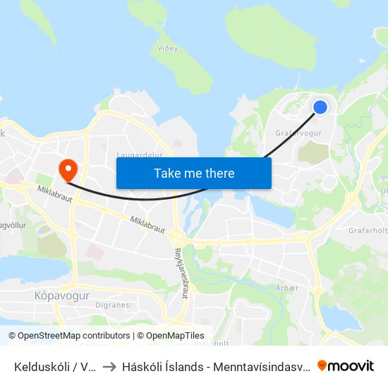 Kelduskóli / Vík to Háskóli Íslands - Menntavísindasvið map