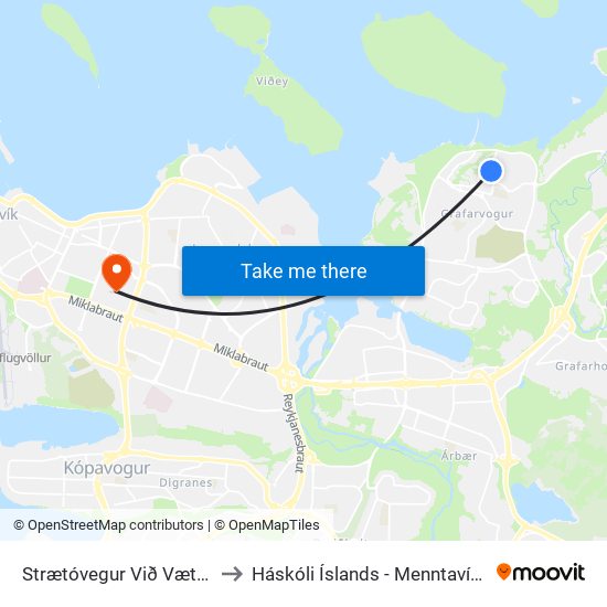 Strætóvegur Við Vættaborgir to Háskóli Íslands - Menntavísindasvið map