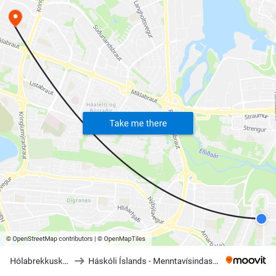 Hólabrekkuskóli to Háskóli Íslands - Menntavísindasvið map