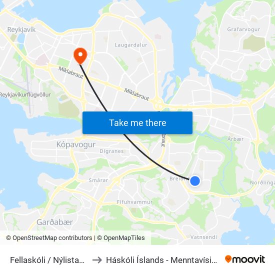 Fellaskóli / Nýlistasafnið to Háskóli Íslands - Menntavísindasvið map