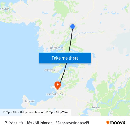 Bifröst to Háskóli Íslands - Menntavísindasvið map