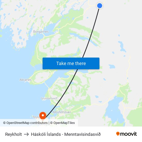 Reykholt to Háskóli Íslands - Menntavísindasvið map