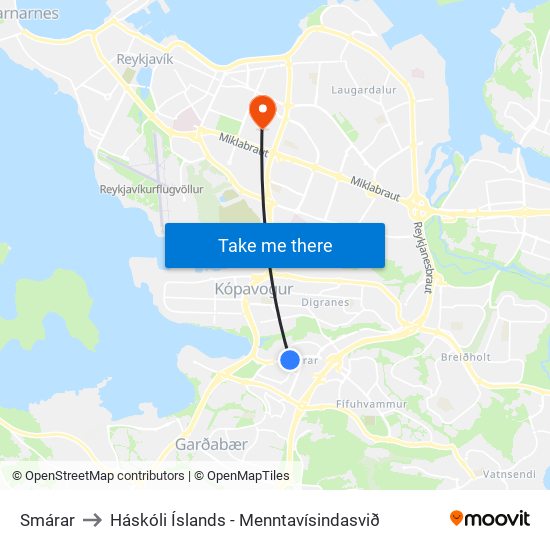 Smárar to Háskóli Íslands - Menntavísindasvið map