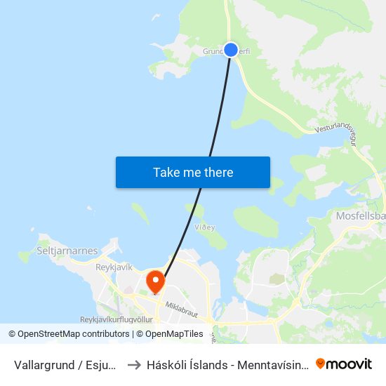 Vallargrund / Esjugrund to Háskóli Íslands - Menntavísindasvið map