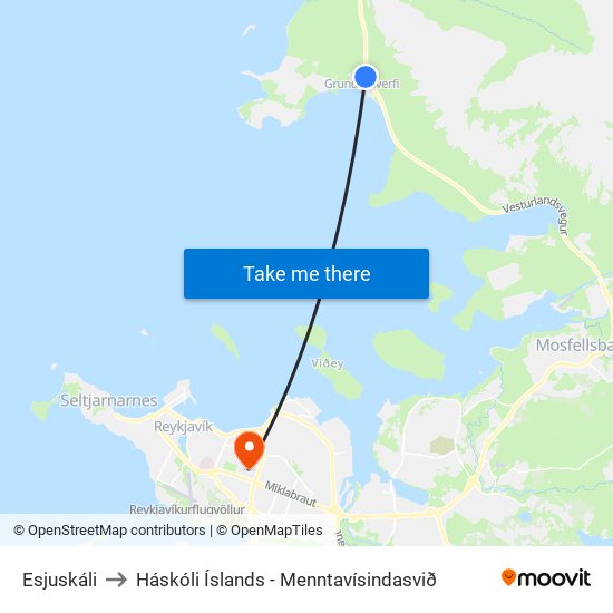 Esjuskáli to Háskóli Íslands - Menntavísindasvið map