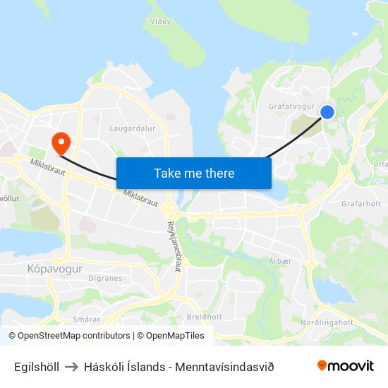 Egilshöll to Háskóli Íslands - Menntavísindasvið map